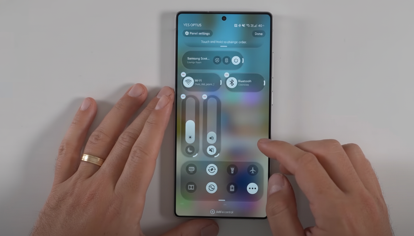Leaked Samsung One UI 8.5 Quick Settings redesign concept with refreshed toggles layout