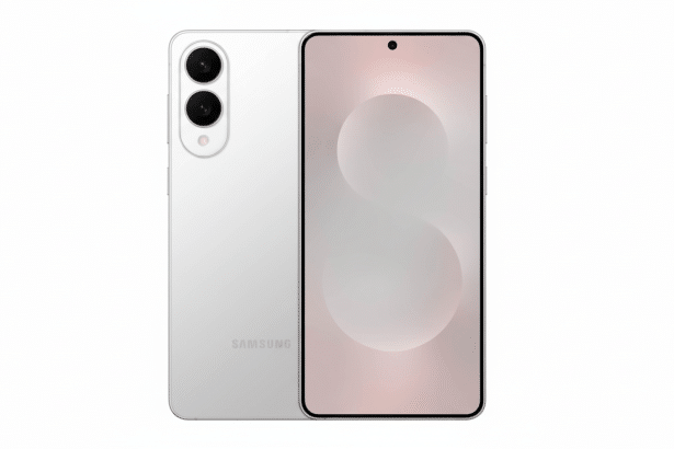 A white Samsung foldable smartphone, shown from the back and front, on a plain white background.