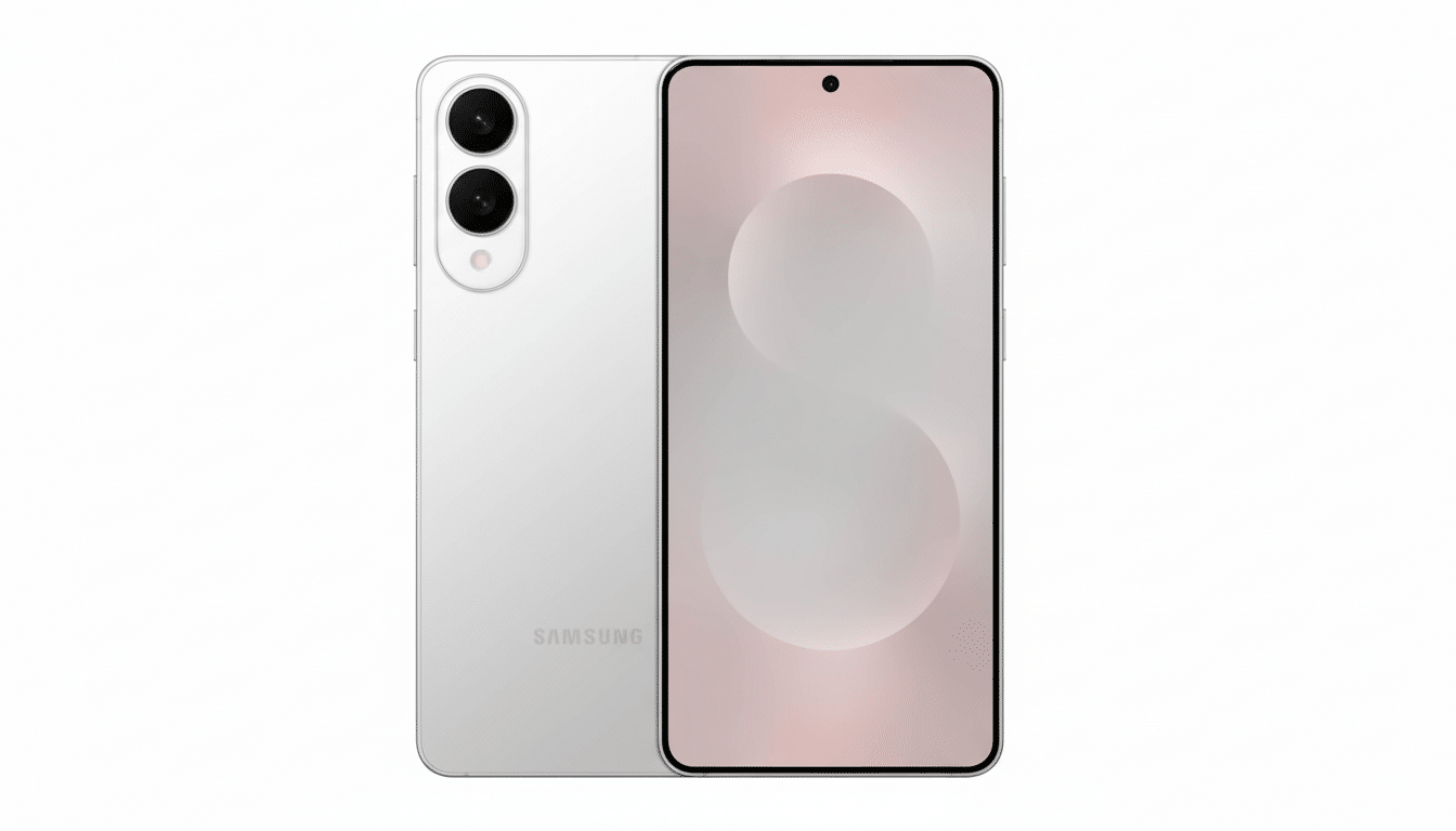 A white Samsung foldable smartphone, shown from the back and front, on a plain white background.