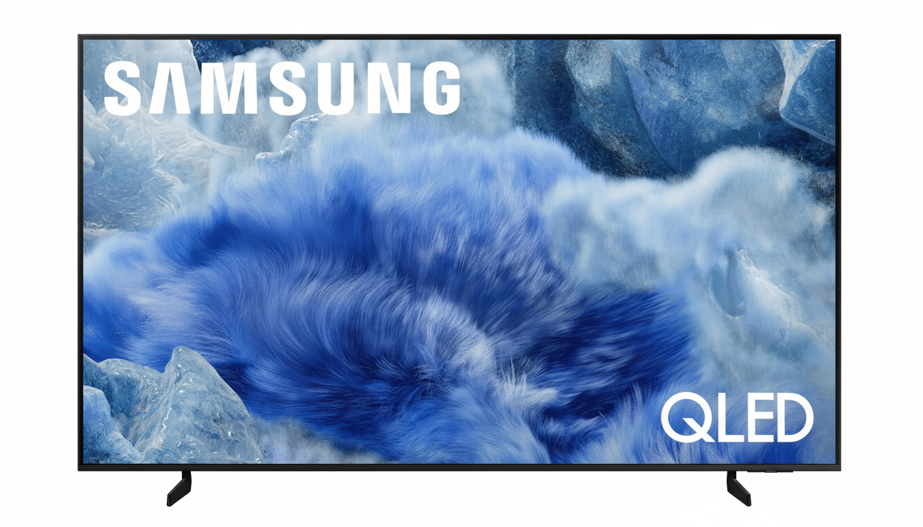 A professional , enhanced image of a Samsung QLED television .