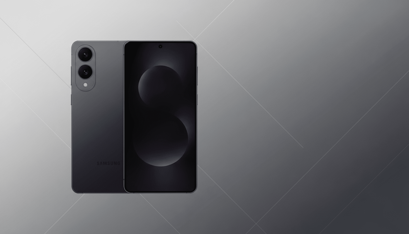 A dark gray Samsung smartphone is displayed against a professional flat design background with soft gray gradients and subtle geometric patterns. The phone is shown from the front and back, highlighting its camera array and sleek design, with the Samsung logo visible on the back. Filename : samsungsmartphone professional .png