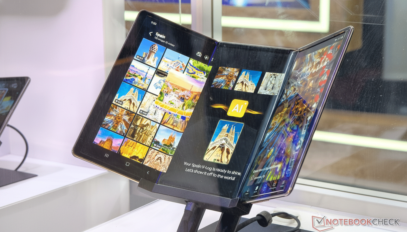 Samsung TriFold concept showing folding sequence from foldable phone to tablet
