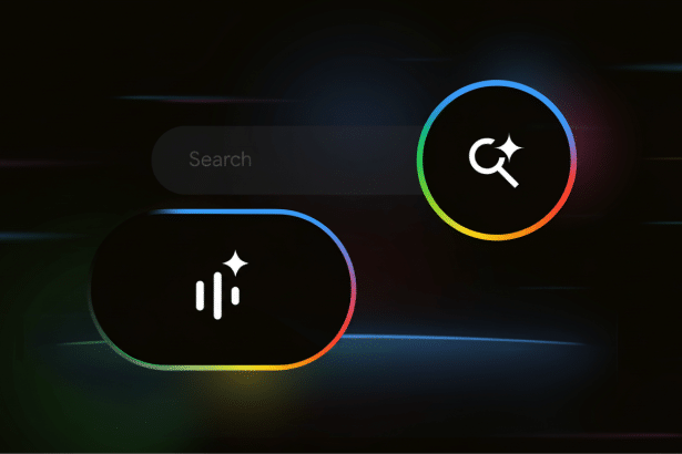search icon with a star and a play / pause button with a star in a dark, professional interface. F