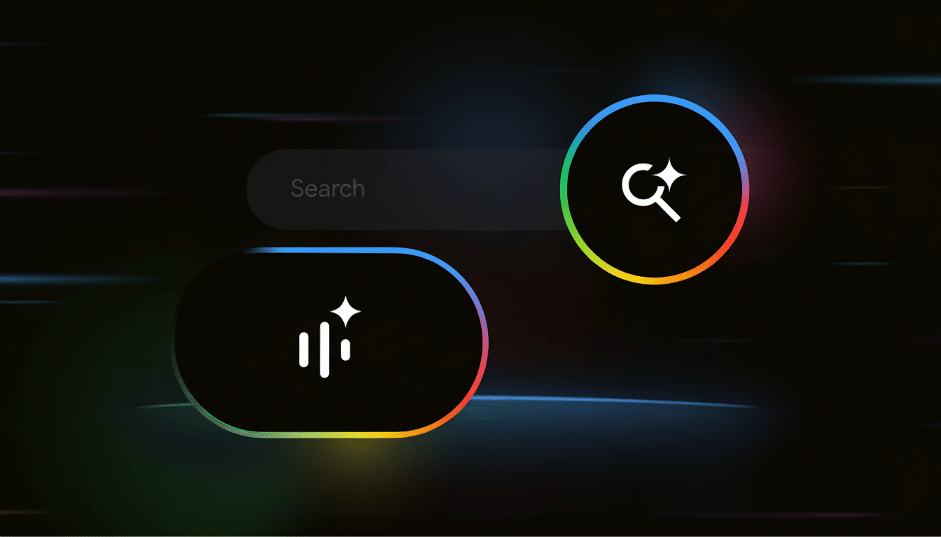 search icon with a star and a play / pause button with a star in a dark, professional interface. F