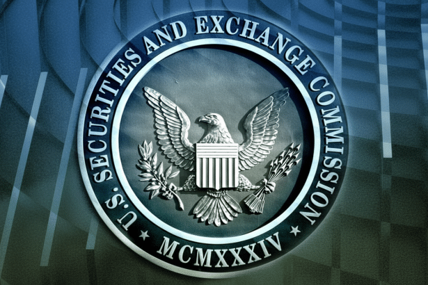 The official seal of the U. S. Securities and Exchange Commission ( SEC), featuring an eagle, shield, and olive branches, set against a background of blue and green hues with a subtle geometric pattern. Filename : seclogo enhanced .png
