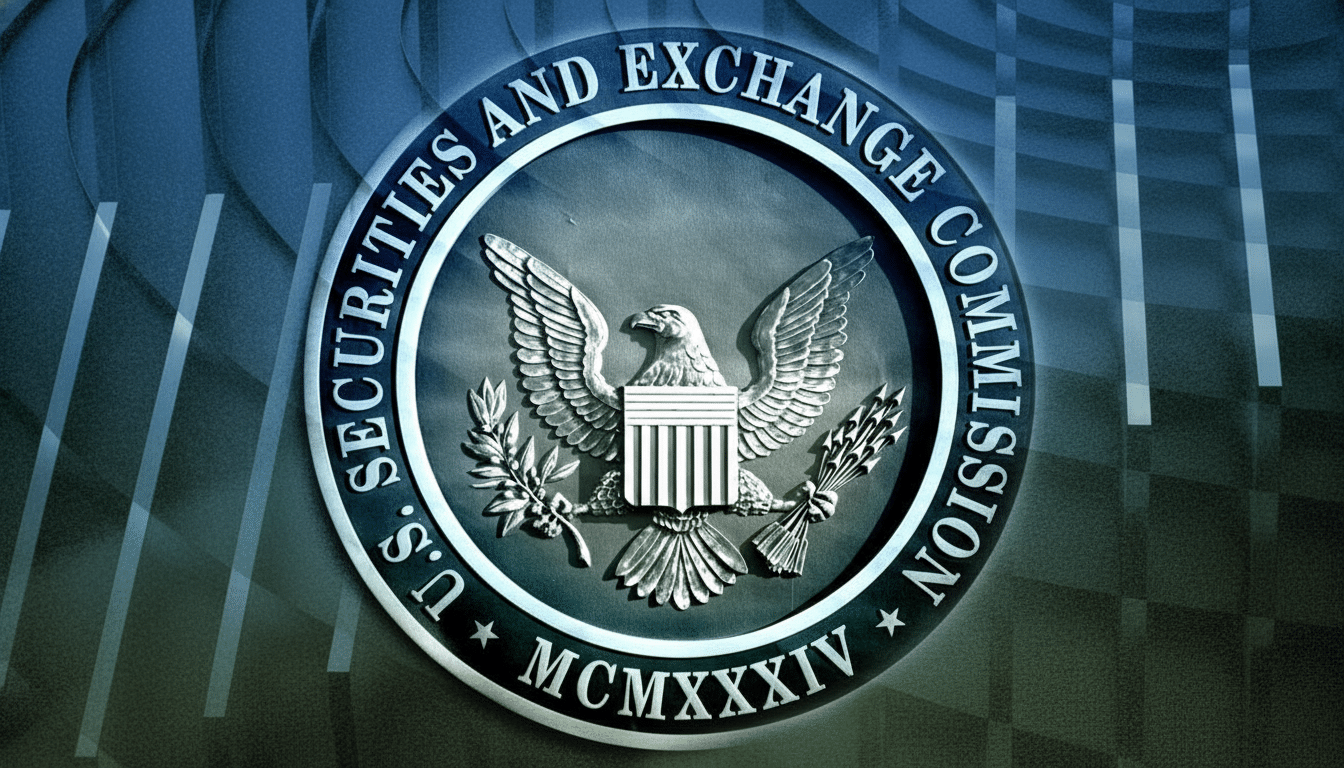 The official seal of the U. S. Securities and Exchange Commission ( SEC), featuring an eagle, shield, and olive branches, set against a background of blue and green hues with a subtle geometric pattern. Filename : seclogo enhanced .png