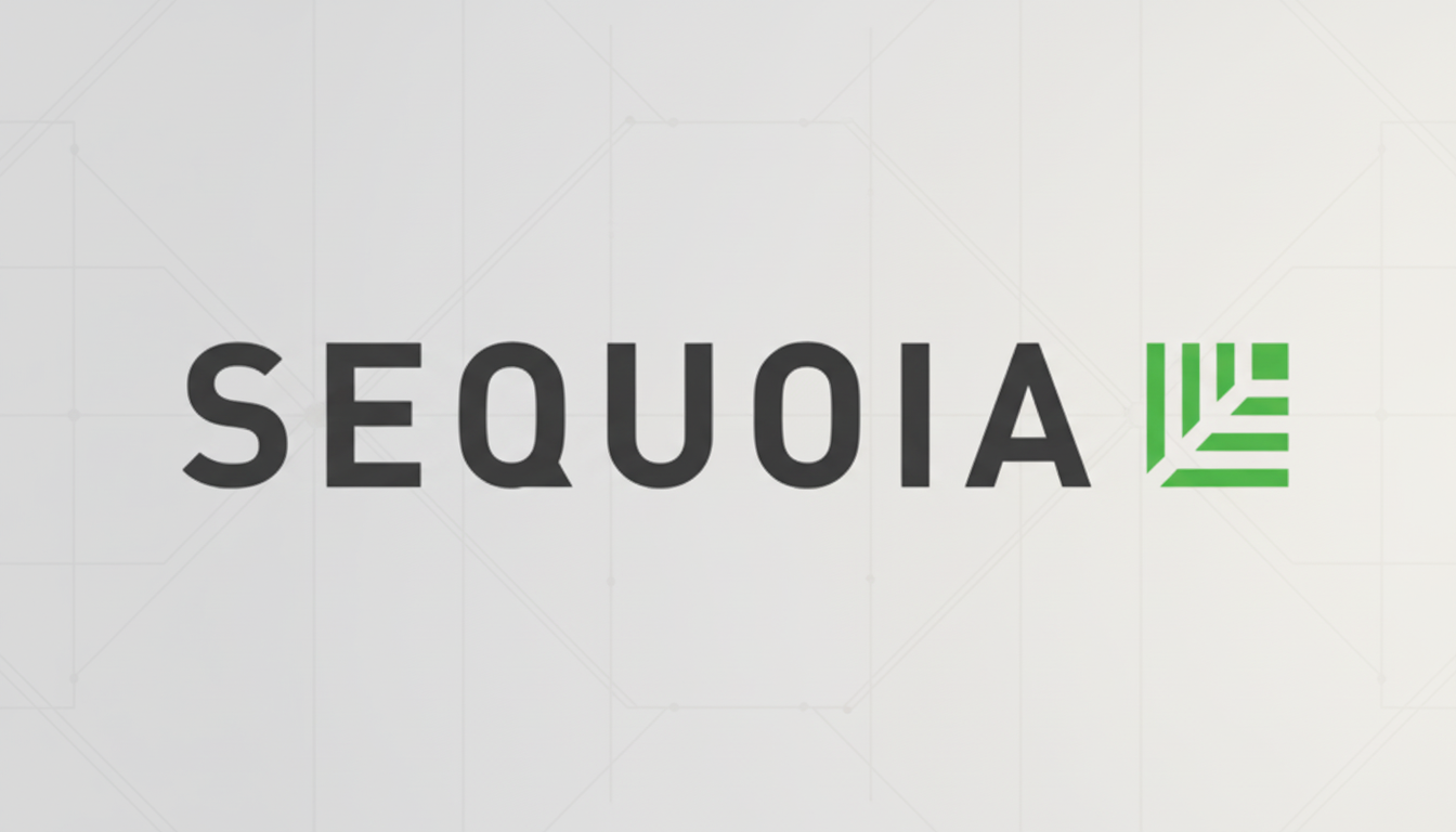 The Sequoia logo, featuring the word SEQUOIA in dark gray text next to a green stylized leaf icon, presented on a light gray background with a subtle geometric pattern.