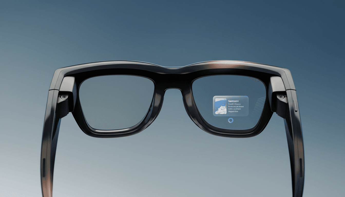 Smart glasses displaying information about Santorini, Greece .