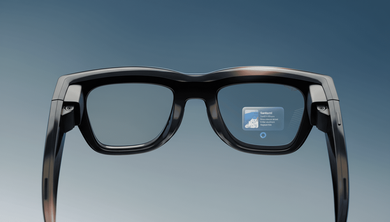 Smart glasses displaying a Santorini information pop -up.