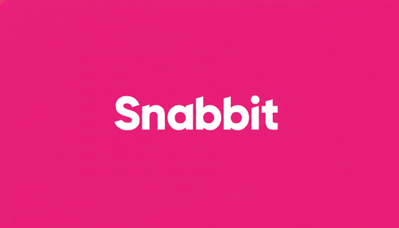The Snabbit logo, featuring the word Snabbit in white sans-serif font on a solid pink background, resized to a 16:9 aspect ratio.
