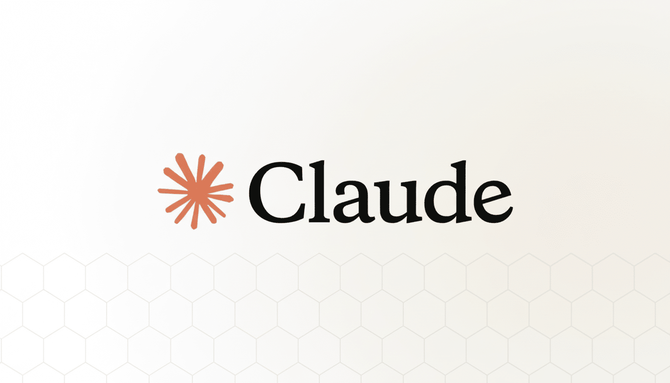 The Claude logo, featuring a stylized orange asterisk-like icon to the left of the word Claude in black text, presented on a white background with a subtle, light gray hexagonal pattern at the bottom.