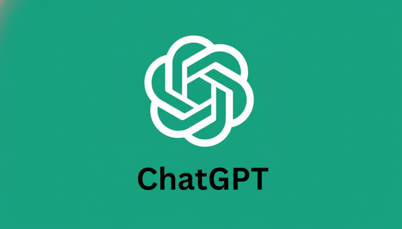 The ChatGPT logo, a white abstract knot-like design, centered above the text ChatGPT in black, all set against a solid teal background.