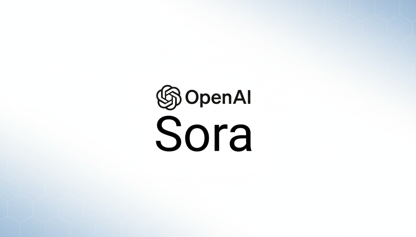 The OpenAI logo and the word Sora in black text on a white background with a subtle light blue hexagonal pattern in the corners.