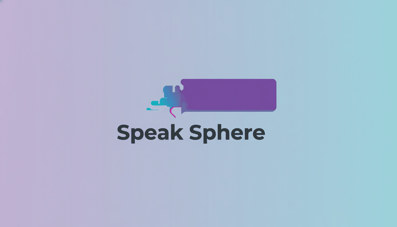 Speak Sphere logo with a purple and blue chat bubble icon on a soft gradient background.