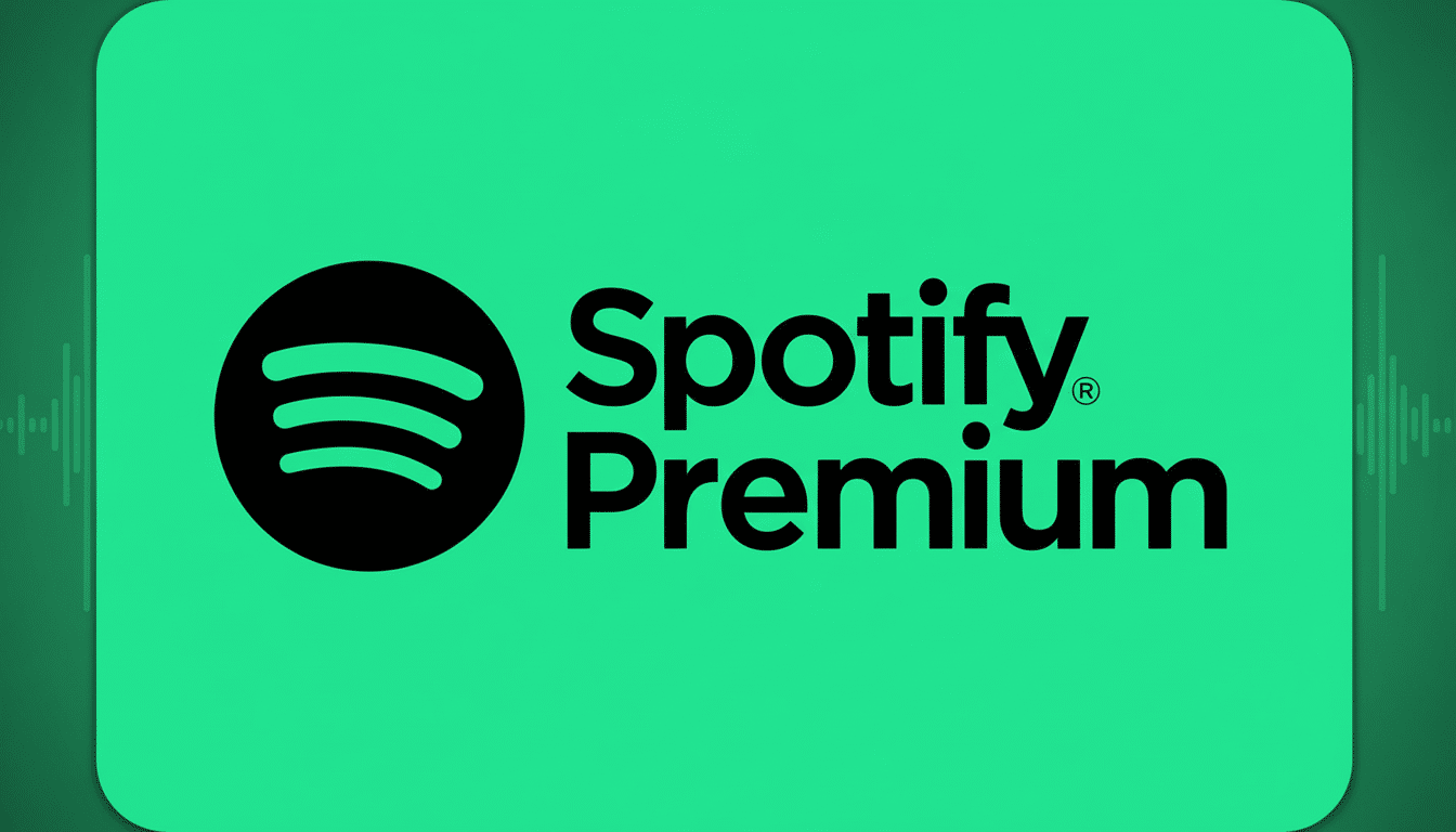 The Spotify Premium logo, featuring the black Spotify icon and text Spotify Premium on a vibrant green background, resized to a 16: 9 aspect ratio wit
