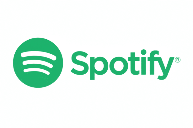The Spotify logo, featuring a green circle with three white curved lines inside, beside the word Spotify in a matching green font, on a clean white background, resized to a 16: 9 aspect ratio.