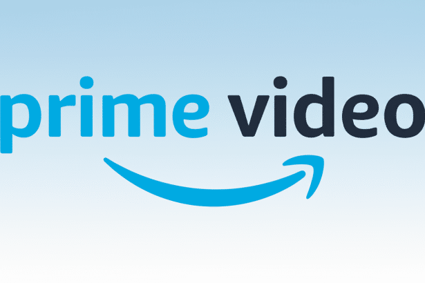 The Prime Video logo, featuring prime in light blue and video in dark grey, with a light blue Amazon smile swo osh underneath, all set against a profe