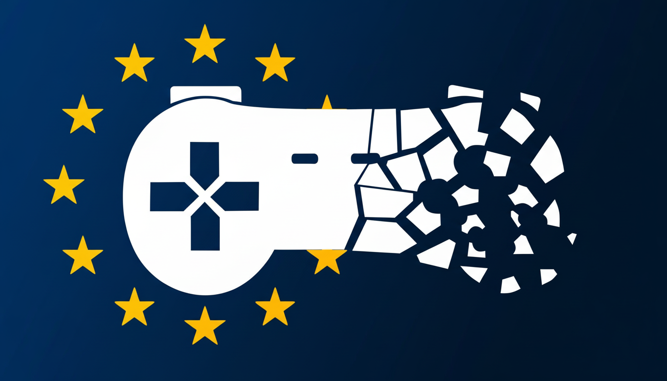 EU flag with game controller, signaling review of Stop Killing Games campaign