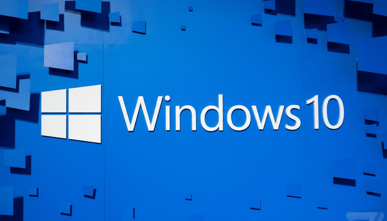 The Windows 10 logo and text on a blue background with scattered blue squares. Filename : windows1 0logo. png