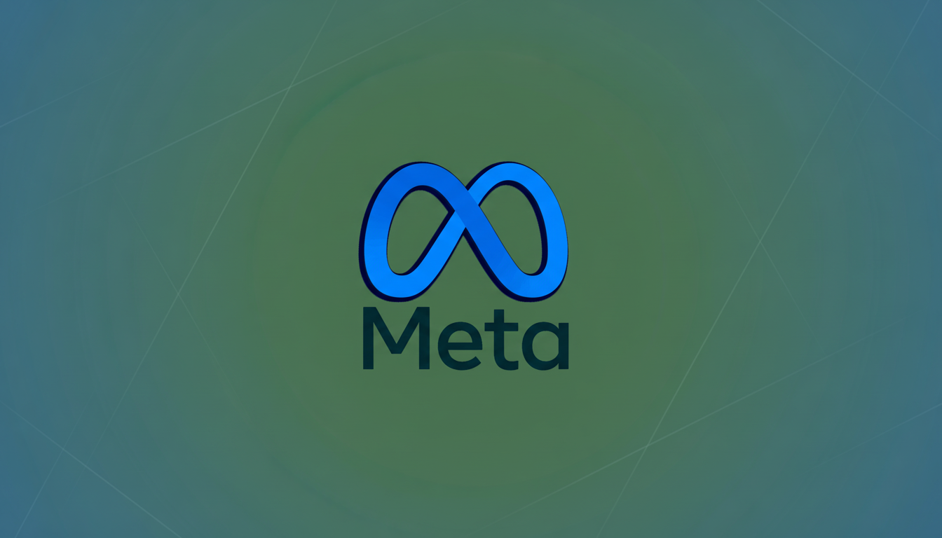 The Meta logo, featuring a blue infinity symbol above the word Meta, presented on a professional flat design background with soft patterns and gradients, resized to a 16:9 aspect ratio.