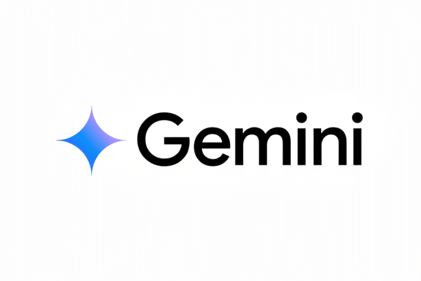an all -white background, the Gemini logo features a stylized, four -pointed star in gradients of bl
