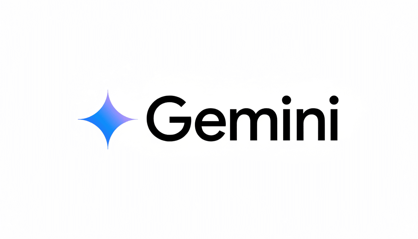 an all -white background, the Gemini logo features a stylized, four -pointed star in gradients of bl