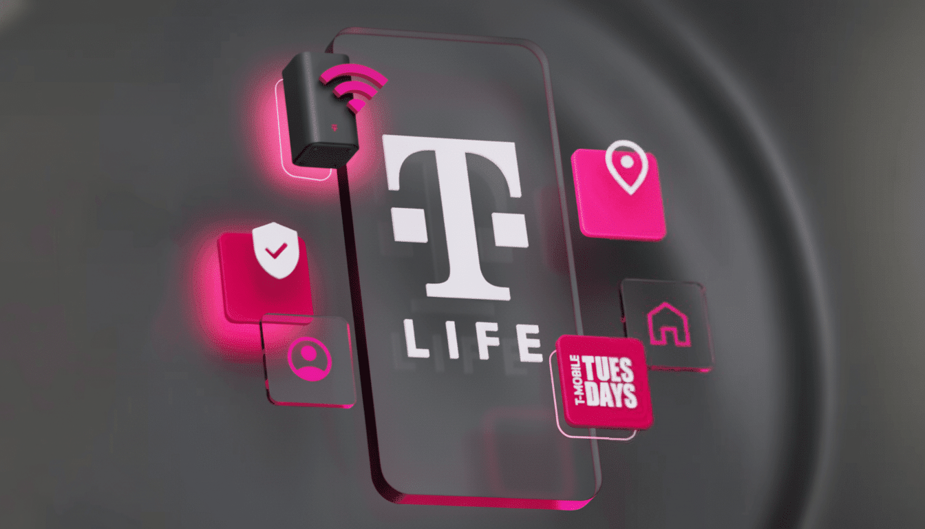 T -Mobile Life app concept with various icons and a Wi -Fi router .
