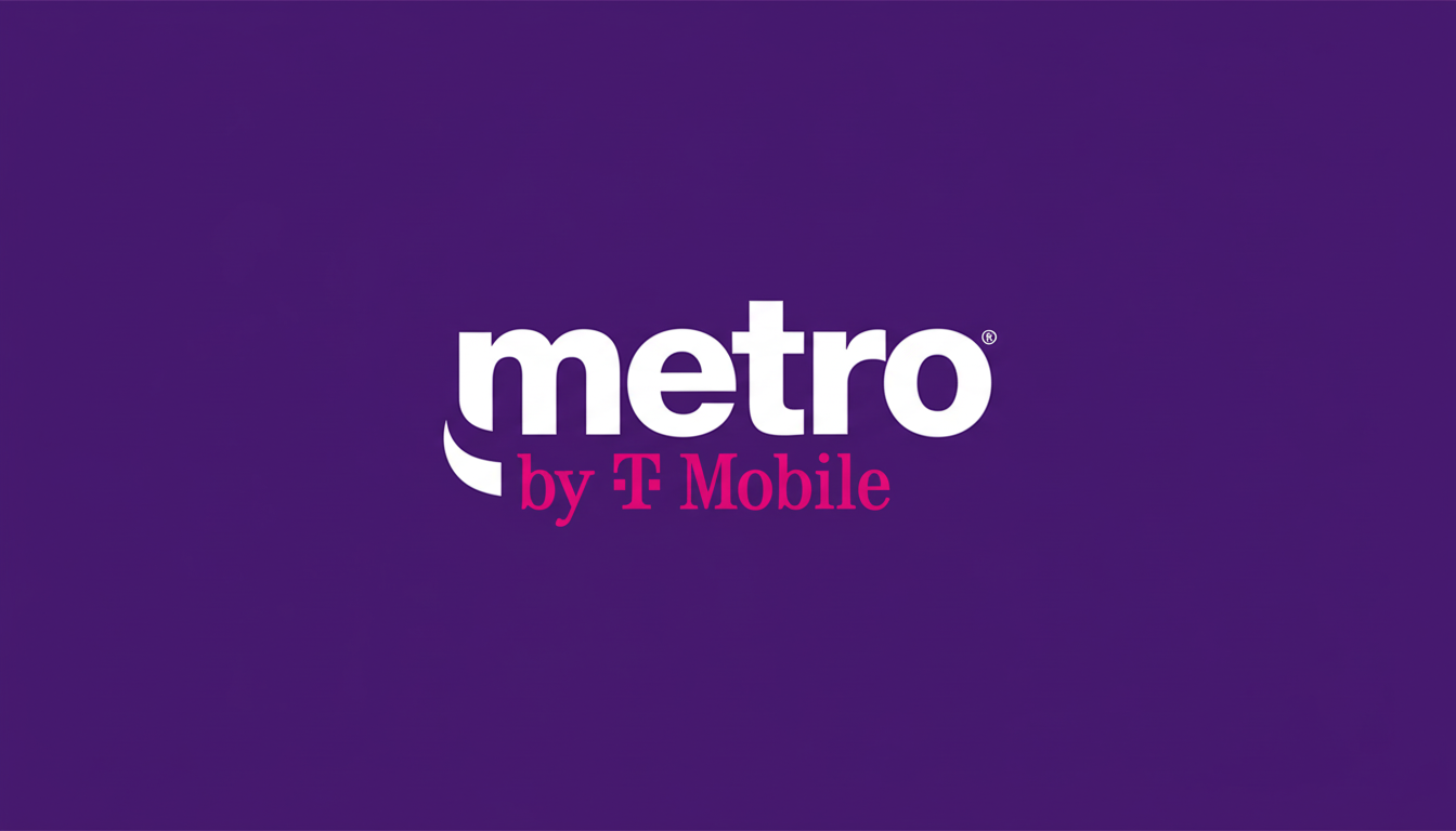 The Metro by T-Mobile logo, featuring metro in white with a pink by T-Mobile underneath, centered on a solid purple background, resized to a 16:9 aspect ratio.
