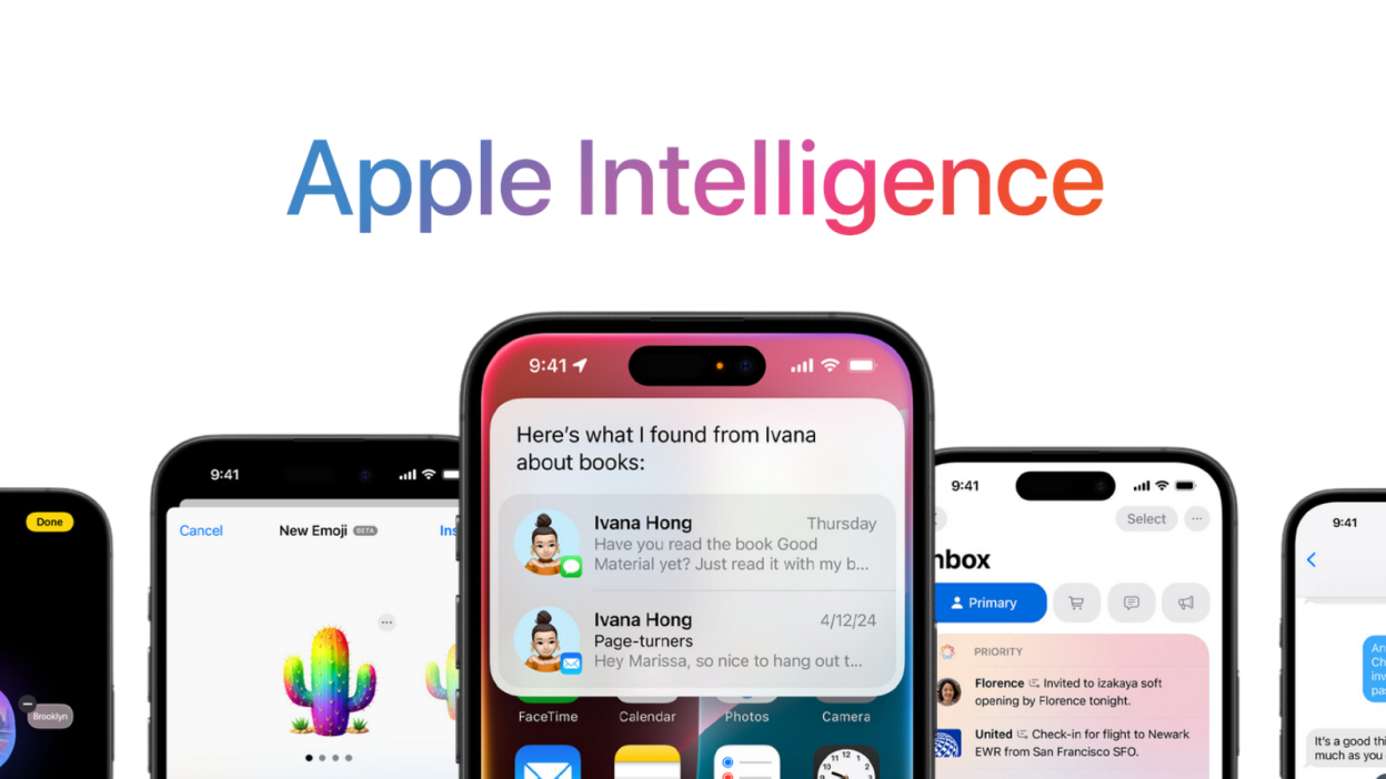 Apple Intelligence concept with Apple logo, AI circuitry, and Siri orb