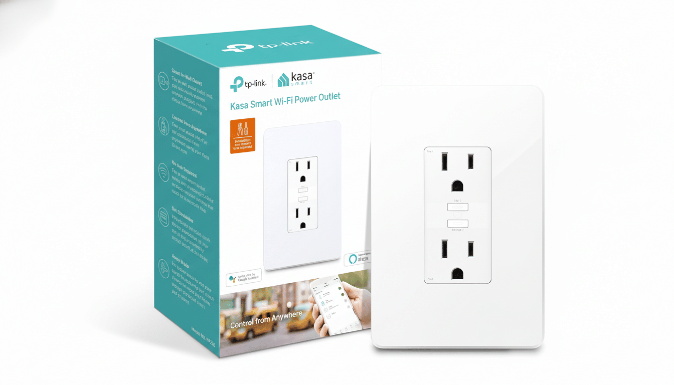 Kasa Smart Wi-Fi Power Outlet box and product.