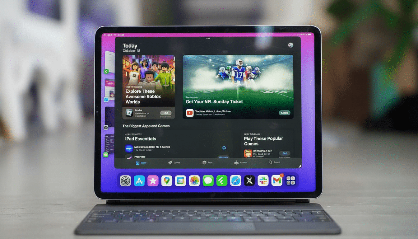 An iPad displaying the App Store interface with various apps and games , resized to a 1 6:9 aspect ratio.