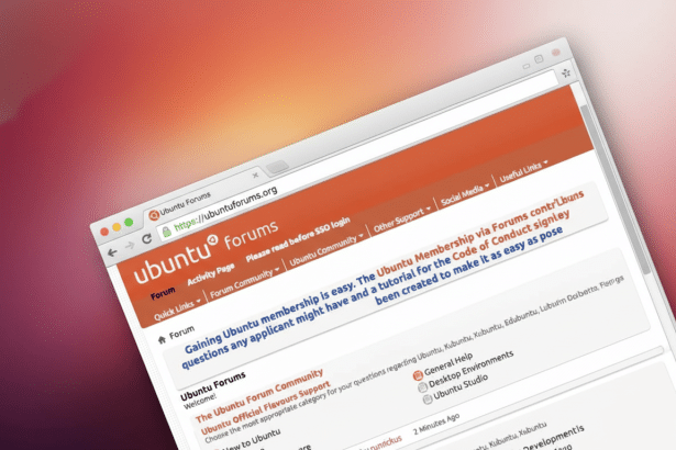 A resized and enhanced image of the Ubuntu Forums website displayed in a browser window, set against a subtle gradient background.