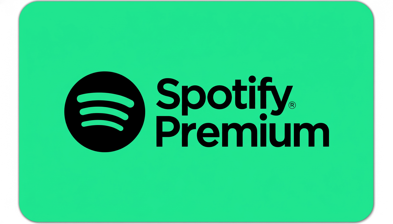 The Spotify Premium logo, featuring the black Spotify icon and text Spotify Premium on a vibrant green rounded - corner rectangle , set against a clean white background.