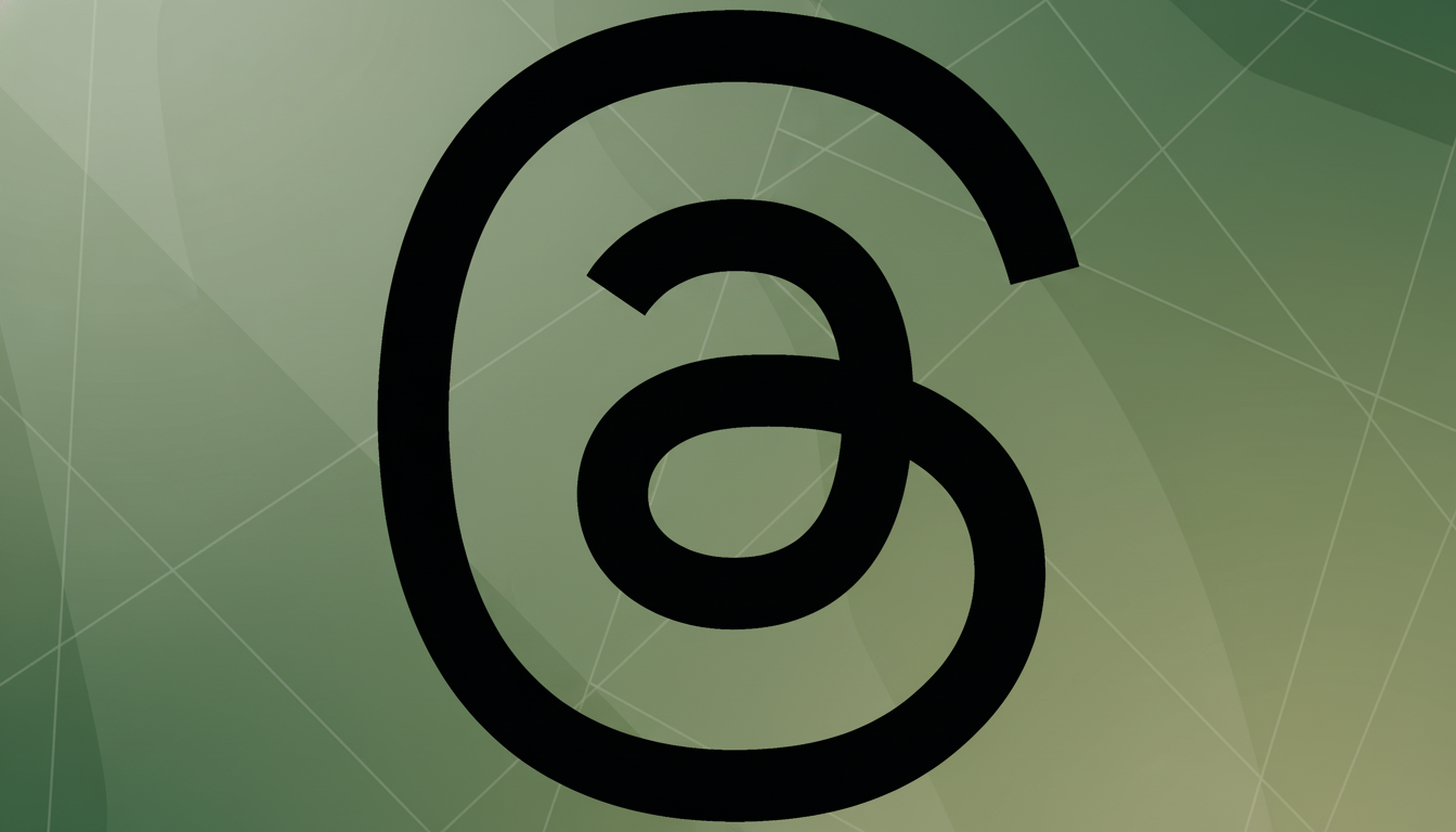 A black abstract spiral design on a green background with subtle geometric patterns.