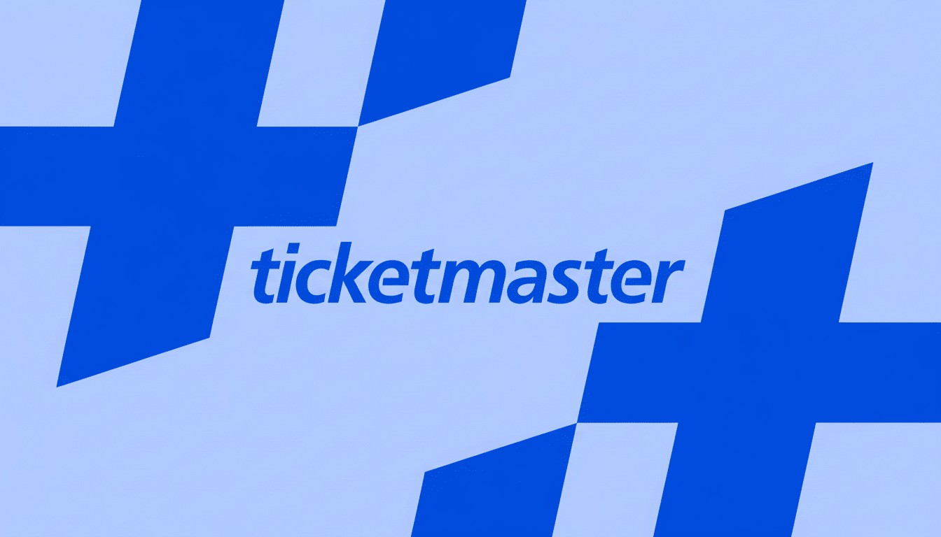 The Ticketmaster logo is centered on a light blue background with dark blue geometric shapes in the corners , maintaining its original design and vibrant blue color. Filename : ticketmaster logo1 69 professional.png