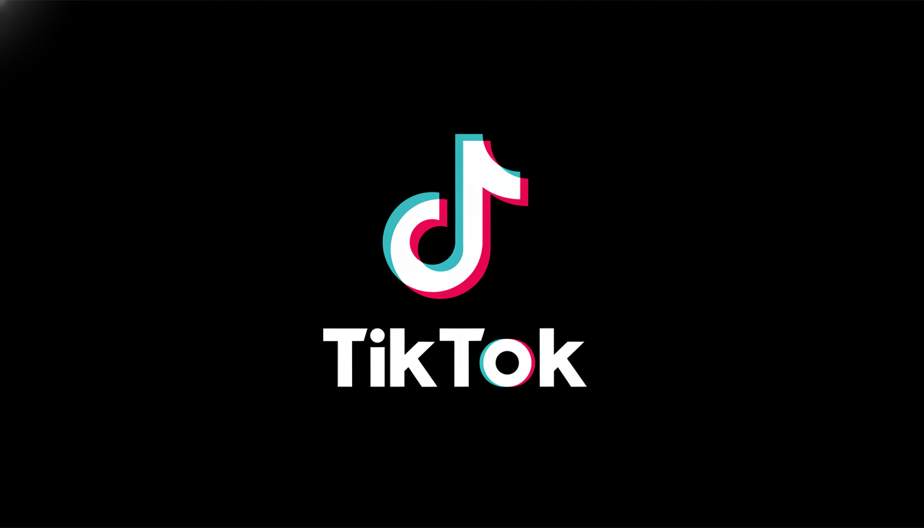 The TikTok logo, featuring a white musical note with cyan and pink shadows, and the word TikTok in white text, all on a black background, resized to a 16:9 aspect ratio.