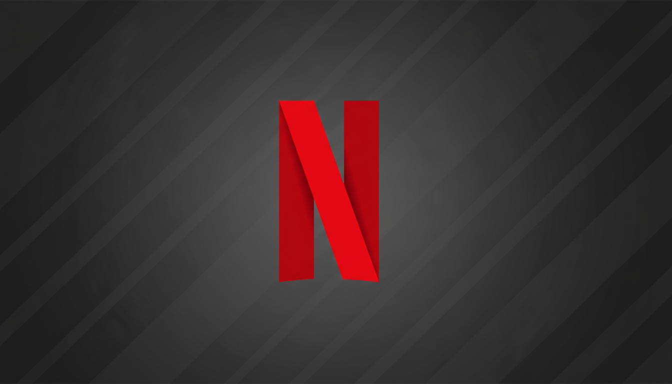The Netflix logo, a red, ribbon-like letter N, centered on a dark gray background with subtle diagonal stripe patterns.