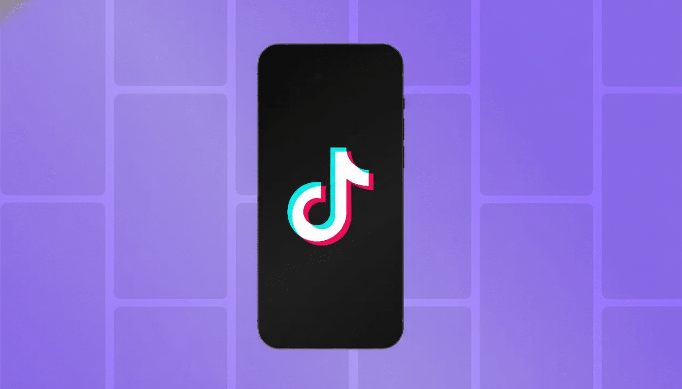 A professional image of a smartphone displaying the TikTok logo on its screen , set against a subtle purple background with a soft geometric pattern. The image has been resized to a 16: 9 aspect ratio, maintaining a clean and professional presentation .