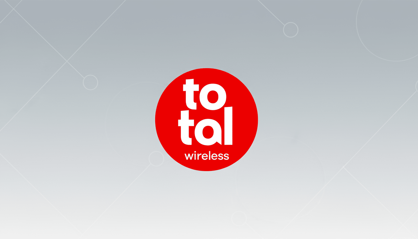 Total Wireless logo centered on a professional gray background with subtle geometric patterns.