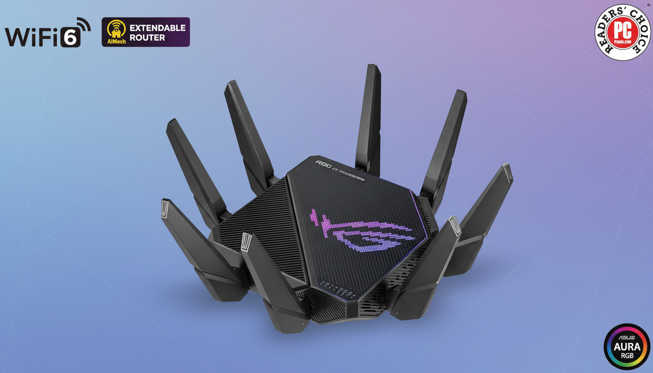 Asus GT‑AXE11000 Wi‑Fi 6E gaming router with multiple external antennas