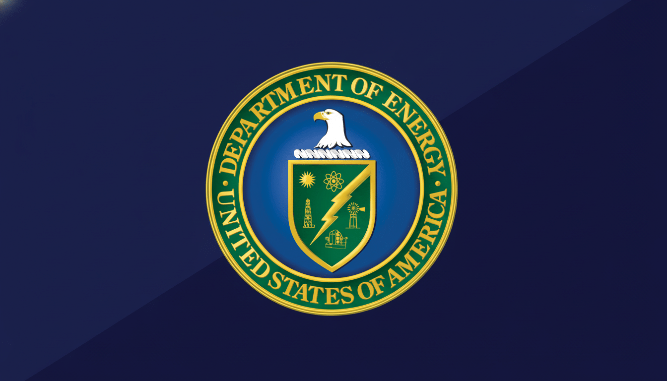 Official seal of the United States Department of Energy on a dark blue background .