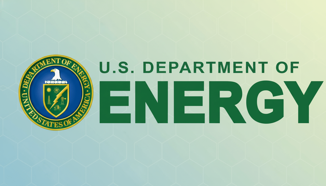 U.S. Department of Energy logo on a professional flat design background with soft patterns and gradients.
