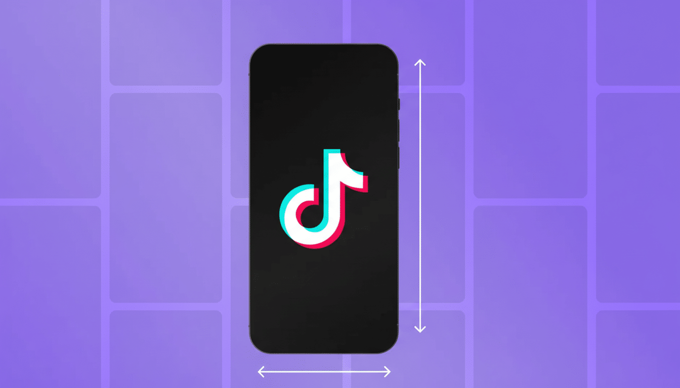 A smartphone displaying the TikTok logo on a purple background with a grid pattern.