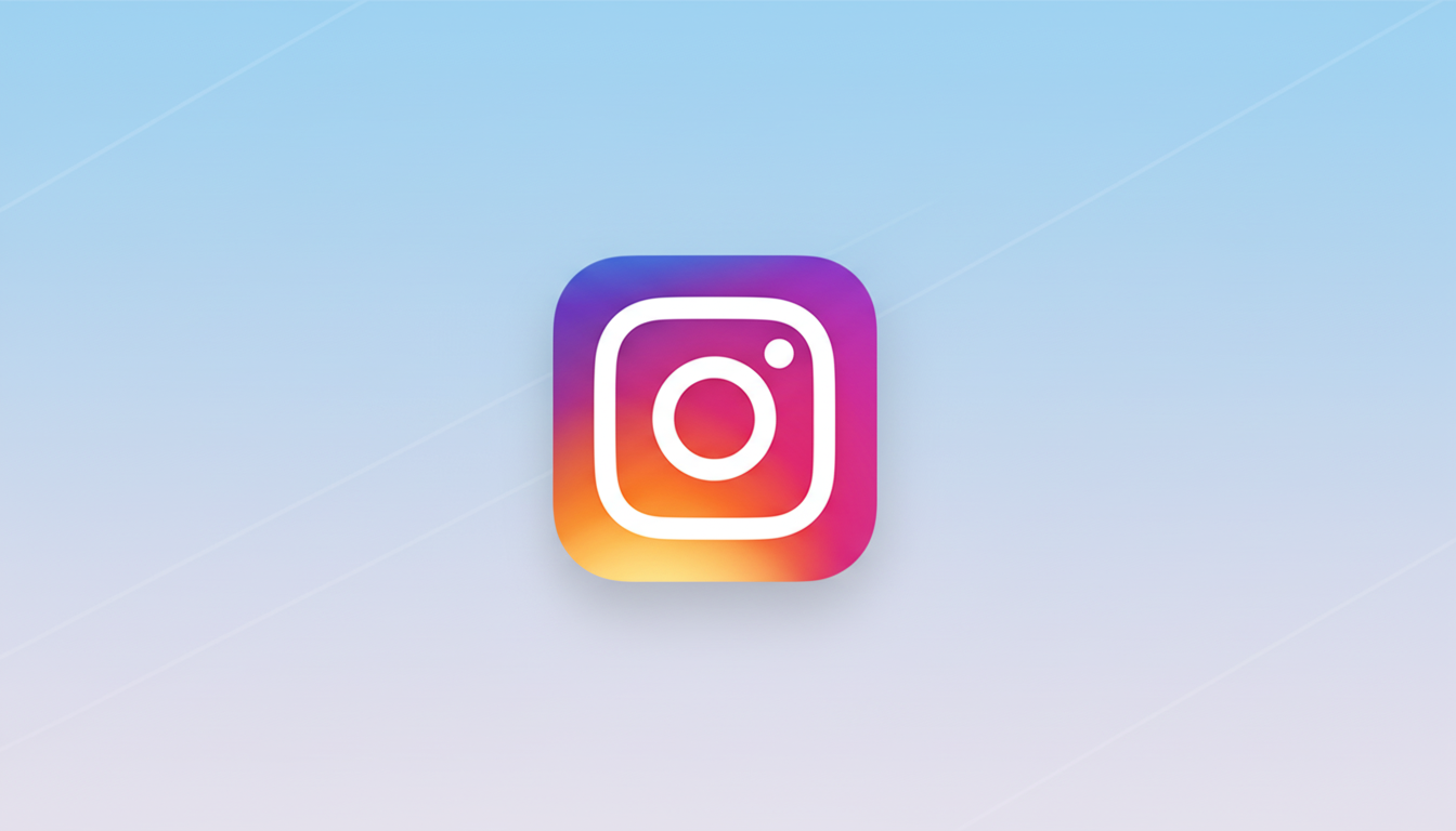 The Instagram app icon, featuring a gradient of purple, pink, orange, and yellow, centered on a light blue background with subtle diagonal line patterns.