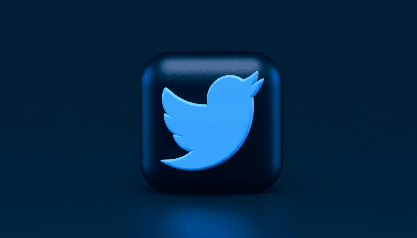 The Twitter bird logo, light blue on a rounded black square, presented professionally against a dark blue background .