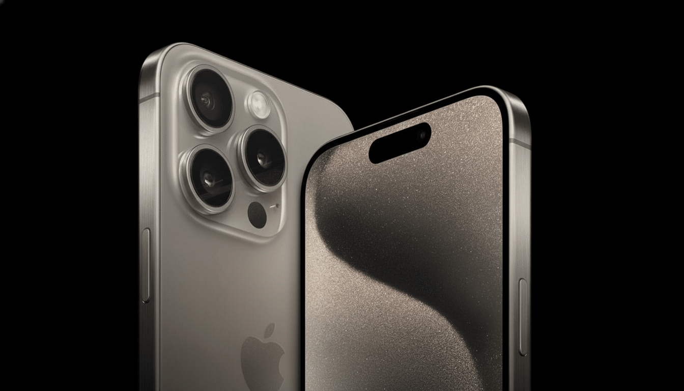 Two iPhones, one showing the back camera and the other the front screen, set against a dark background.