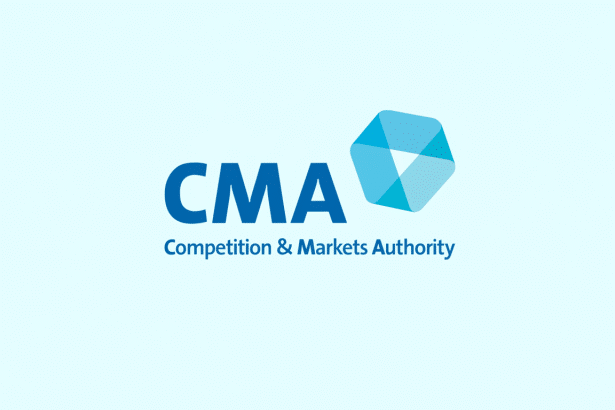 The logo for the Competition & Markets Authority (C MA) on a light blue background . The logo features the text CMA in large , bold blue letters, with Competition & Markets Authority in smaller blue letters below. To the right of C MA is a geometric, diamond- like shape composed of varying shades of blue. Filename : cma logo16 9. png