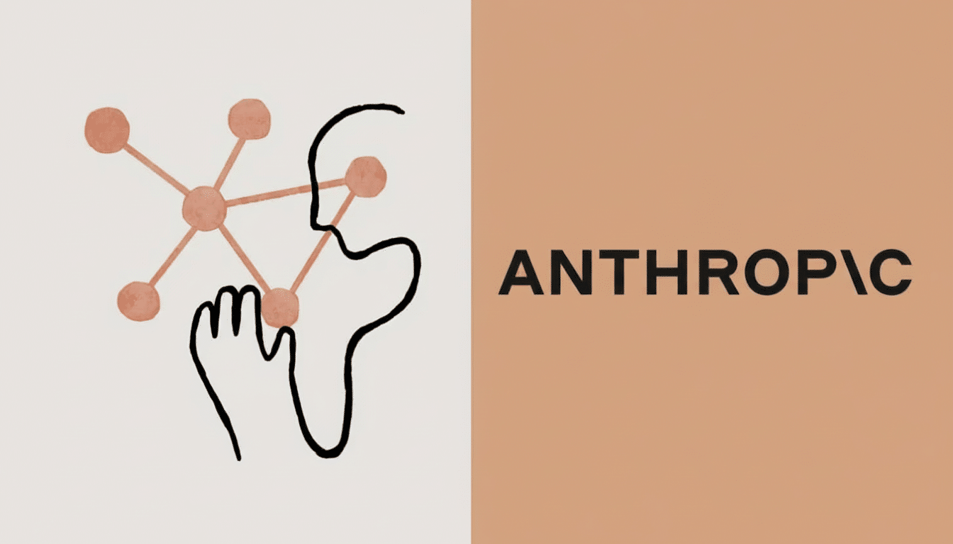 The Anthropic logo, featuring a minimalist line drawing of a face and hand interacting with a network of nodes, alongside the company name ANTHROP  C