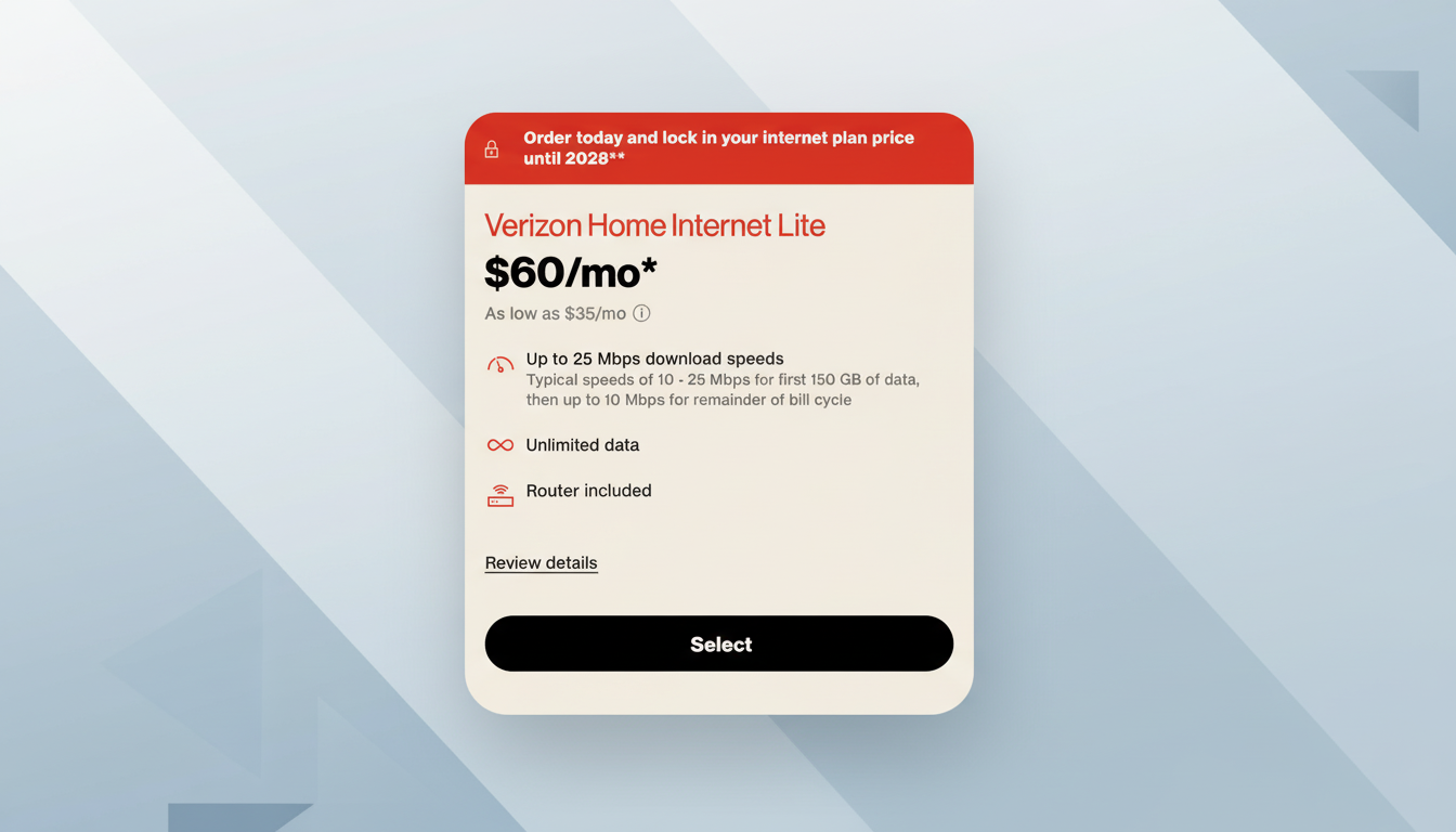 Verizon $20 Internet Lite plan for affordable home broadband