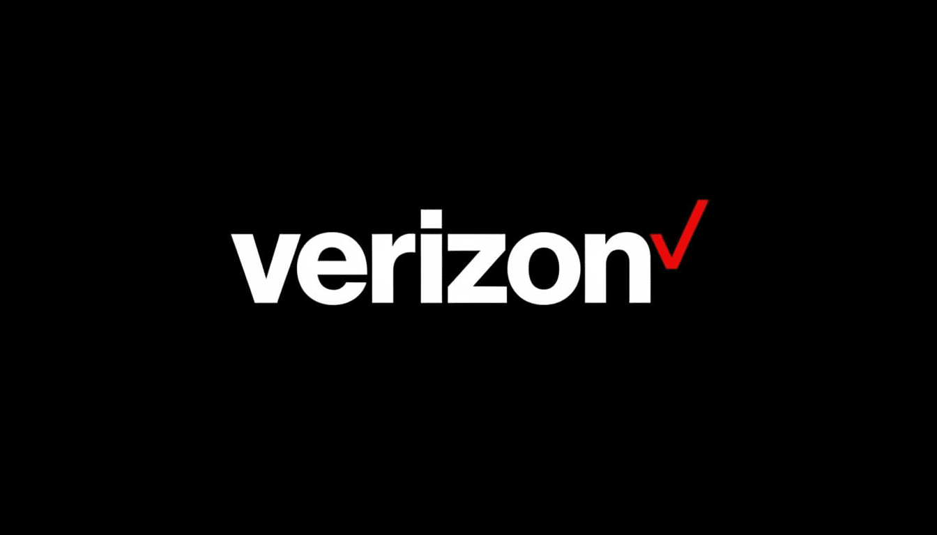 Verizon logo in white text with a red checkmark on a black background, resized to a 16: 9 aspect ra